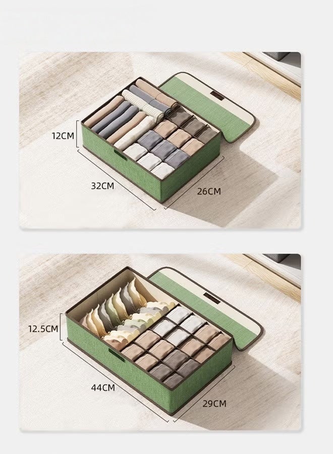 EETU Underwear Storage Box,17 Cells And 13 Cells Fabric Divider Drawer Organizer With Cover,2-Piece Foldable Closet Storage Boxes For Socks, Bras,Ties,Towels,Scarves,Green - Image 2